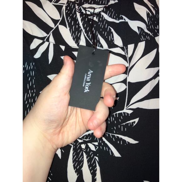 NWT Arna York tropical palm tree leaves black and white beachy pants size 14/16 - Picture 5 of 8